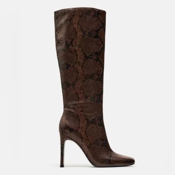 Zara HEELED ANIMAL PRINT BOOTS. Snake. Sizes 8, 9. New with Tags. - Picture 7 of 12